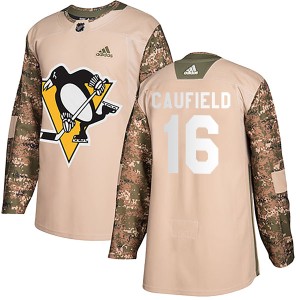 Men's Pittsburgh Penguins Jay Caufield Adidas Authentic Veterans Day Practice Jersey - Camo
