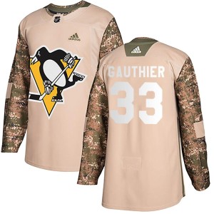 Men's Pittsburgh Penguins Taylor Gauthier Adidas Authentic Veterans Day Practice Jersey - Camo