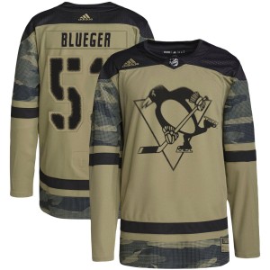 Youth Pittsburgh Penguins Teddy Blueger Adidas Authentic Camo Military Appreciation Practice Jersey - Blue