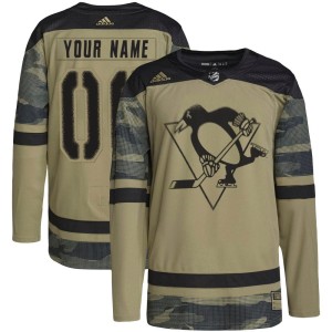 Youth Pittsburgh Penguins Custom Adidas Authentic Military Appreciation Practice Jersey - Camo