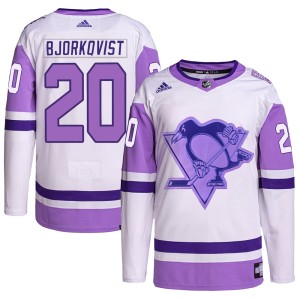 Men's Pittsburgh Penguins Kasper Bjorkqvist Adidas Authentic Hockey Fights Cancer Primegreen Jersey - White/Purple