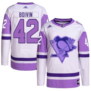 Men's Pittsburgh Penguins Leo Boivin Adidas Authentic Hockey Fights Cancer Primegreen Jersey - White/Purple