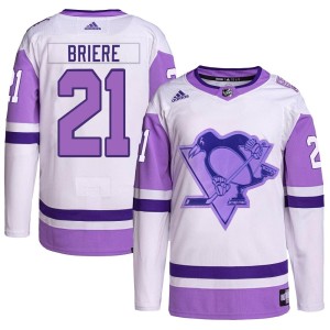 Men's Pittsburgh Penguins Michel Briere Adidas Authentic Hockey Fights Cancer Primegreen Jersey - White/Purple