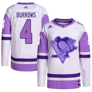 Men's Pittsburgh Penguins Dave Burrows Adidas Authentic Hockey Fights Cancer Primegreen Jersey - White/Purple