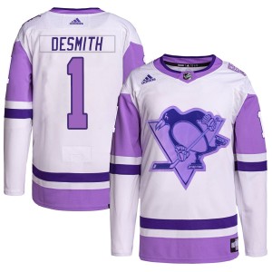 Men's Pittsburgh Penguins Casey DeSmith Adidas Authentic Hockey Fights Cancer Primegreen Jersey - White/Purple
