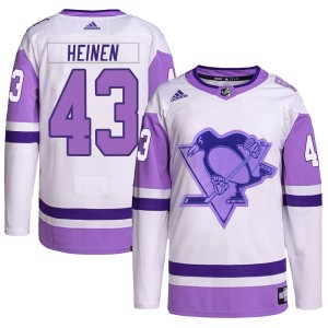 Men's Pittsburgh Penguins Danton Heinen Adidas Authentic Hockey Fights Cancer Primegreen Jersey - White/Purple