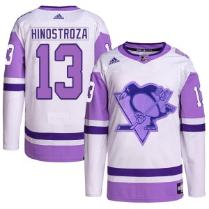 Men's Pittsburgh Penguins Vinnie Hinostroza Adidas Authentic Hockey Fights Cancer Primegreen Jersey - White/Purple