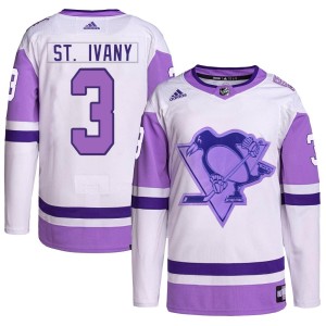 Men's Pittsburgh Penguins Jack St. Ivany Adidas Authentic Hockey Fights Cancer Primegreen Jersey - White/Purple