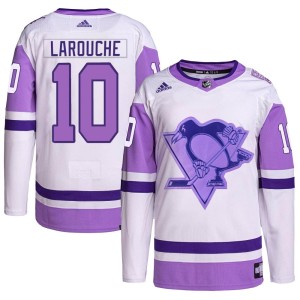 Men's Pittsburgh Penguins Pierre Larouche Adidas Authentic Hockey Fights Cancer Primegreen Jersey - White/Purple