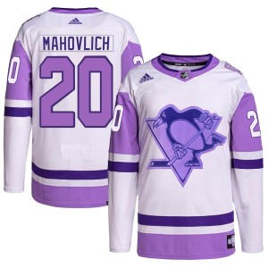 Men's Pittsburgh Penguins Peter Mahovlich Adidas Authentic Hockey Fights Cancer Primegreen Jersey - White/Purple