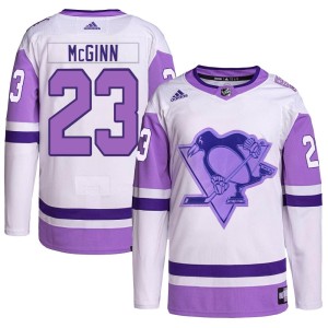 Men's Pittsburgh Penguins Brock McGinn Adidas Authentic Hockey Fights Cancer Primegreen Jersey - White/Purple