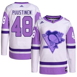 Men's Pittsburgh Penguins Valtteri Puustinen Adidas Authentic Hockey Fights Cancer Primegreen Jersey - White/Purple