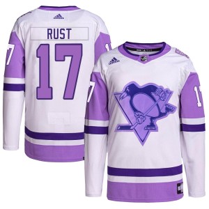 Men's Pittsburgh Penguins Bryan Rust Adidas Authentic Hockey Fights Cancer Primegreen Jersey - White/Purple