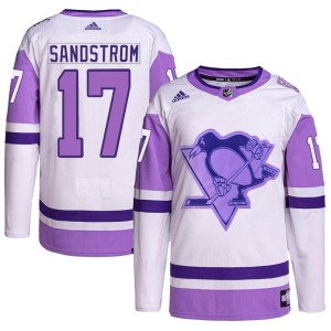 Men's Pittsburgh Penguins Tomas Sandstrom Adidas Authentic Hockey Fights Cancer Primegreen Jersey - White/Purple