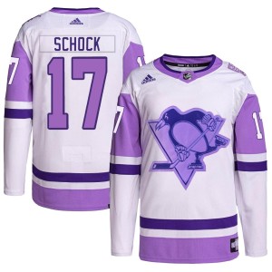 Men's Pittsburgh Penguins Ron Schock Adidas Authentic Hockey Fights Cancer Primegreen Jersey - White/Purple