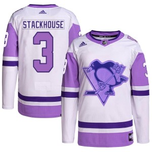 Men's Pittsburgh Penguins Ron Stackhouse Adidas Authentic Hockey Fights Cancer Primegreen Jersey - White/Purple