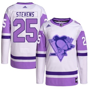 Men's Pittsburgh Penguins Kevin Stevens Adidas Authentic Hockey Fights Cancer Primegreen Jersey - White/Purple