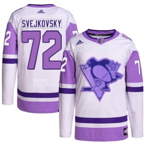 Men's Pittsburgh Penguins Lukas Svejkovsky Adidas Authentic Hockey Fights Cancer Primegreen Jersey - White/Purple