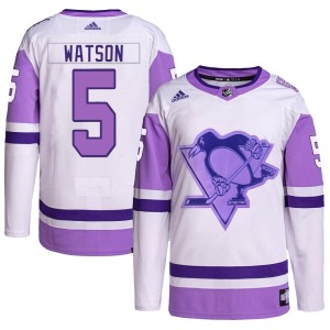 Men's Pittsburgh Penguins Bryan Watson Adidas Authentic Hockey Fights Cancer Primegreen Jersey - White/Purple