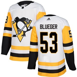 Youth Pittsburgh Penguins Teddy Blueger Adidas Authentic White Away Jersey - Blue