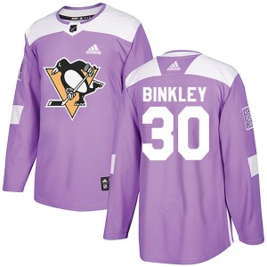 Men's Pittsburgh Penguins Les Binkley Adidas Authentic Fights Cancer Practice Jersey - Purple