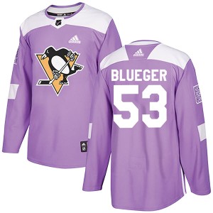 Men's Pittsburgh Penguins Teddy Blueger Adidas Authentic Purple Fights Cancer Practice Jersey - Blue
