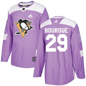 Men's Pittsburgh Penguins Phil Bourque Adidas Authentic Fights Cancer Practice Jersey - Purple