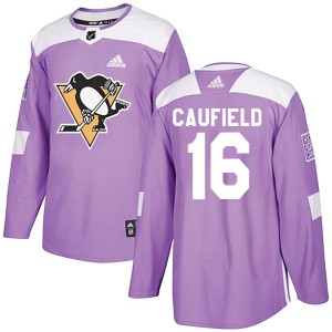 Men's Pittsburgh Penguins Jay Caufield Adidas Authentic Fights Cancer Practice Jersey - Purple