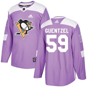 Men's Pittsburgh Penguins Jake Guentzel Adidas Authentic Fights Cancer Practice Jersey - Purple