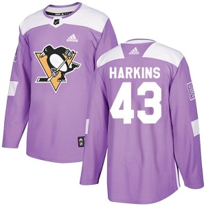Men's Pittsburgh Penguins Jansen Harkins Adidas Authentic Fights Cancer Practice Jersey - Purple