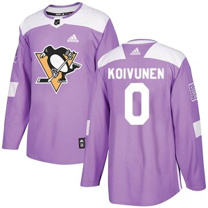 Men's Pittsburgh Penguins Ville Koivunen Adidas Authentic Fights Cancer Practice Jersey - Purple