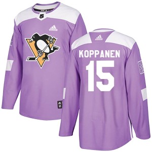 Men's Pittsburgh Penguins Joona Koppanen Adidas Authentic Fights Cancer Practice Jersey - Purple