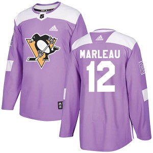 Men's Pittsburgh Penguins Patrick Marleau Adidas Authentic ized Fights Cancer Practice Jersey - Purple