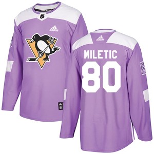 Men's Pittsburgh Penguins Sam Miletic Adidas Authentic Fights Cancer Practice Jersey - Purple