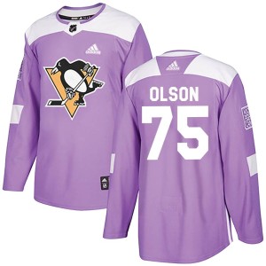 Men's Pittsburgh Penguins Kyle Olson Adidas Authentic Fights Cancer Practice Jersey - Purple