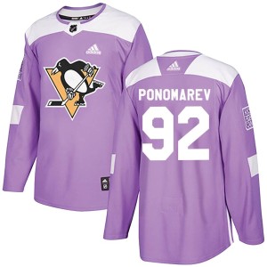 Men's Pittsburgh Penguins Vasily Ponomarev Adidas Authentic Fights Cancer Practice Jersey - Purple