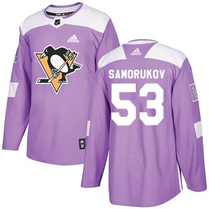 Men's Pittsburgh Penguins Dmitri Samorukov Adidas Authentic Fights Cancer Practice Jersey - Purple