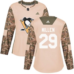 Women's Pittsburgh Penguins Greg Millen Adidas Authentic Veterans Day Practice Jersey - Camo