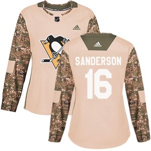 Women's Pittsburgh Penguins Derek Sanderson Adidas Authentic Veterans Day Practice Jersey - Camo