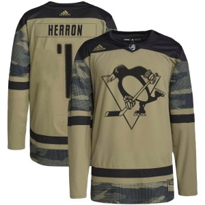 Men's Pittsburgh Penguins Denis Herron Adidas Authentic Military Appreciation Practice Jersey - Camo