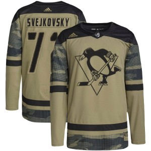 Men's Pittsburgh Penguins Lukas Svejkovsky Adidas Authentic Military Appreciation Practice Jersey - Camo