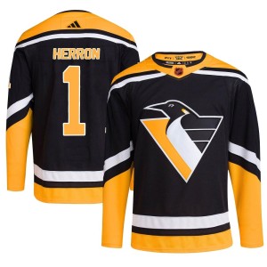 Men's Pittsburgh Penguins Denis Herron Adidas Authentic Reverse Retro 2.0 Jersey - Black
