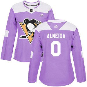 Women's Pittsburgh Penguins Justin Almeida Adidas Authentic Fights Cancer Practice Jersey - Purple