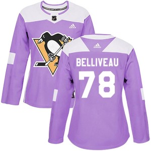 Women's Pittsburgh Penguins Isaac Belliveau Adidas Authentic Fights Cancer Practice Jersey - Purple