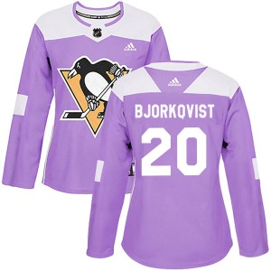 Women's Pittsburgh Penguins Kasper Bjorkqvist Adidas Authentic Fights Cancer Practice Jersey - Purple