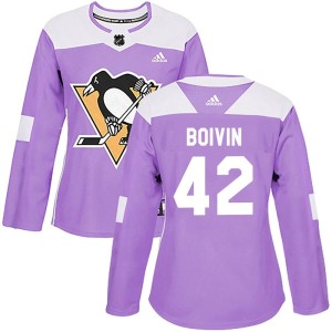 Women's Pittsburgh Penguins Leo Boivin Adidas Authentic Fights Cancer Practice Jersey - Purple
