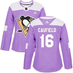 Women's Pittsburgh Penguins Jay Caufield Adidas Authentic Fights Cancer Practice Jersey - Purple