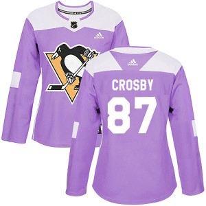 Women's Pittsburgh Penguins Sidney Crosby Adidas Authentic Fights Cancer Practice Jersey - Purple