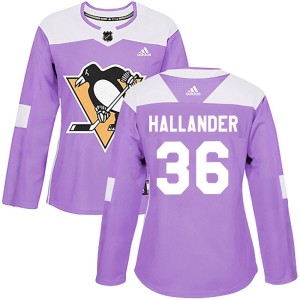 Women's Pittsburgh Penguins Filip Hallander Adidas Authentic Fights Cancer Practice Jersey - Purple