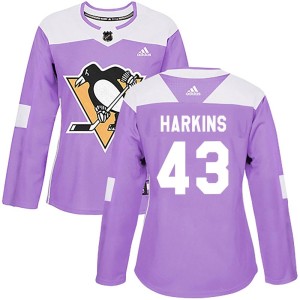 Women's Pittsburgh Penguins Jansen Harkins Adidas Authentic Fights Cancer Practice Jersey - Purple